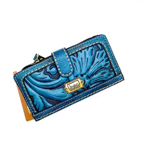 BOC Mineral Blue Women's Wallet with Tooled Floral Design - Picture 1 of 10